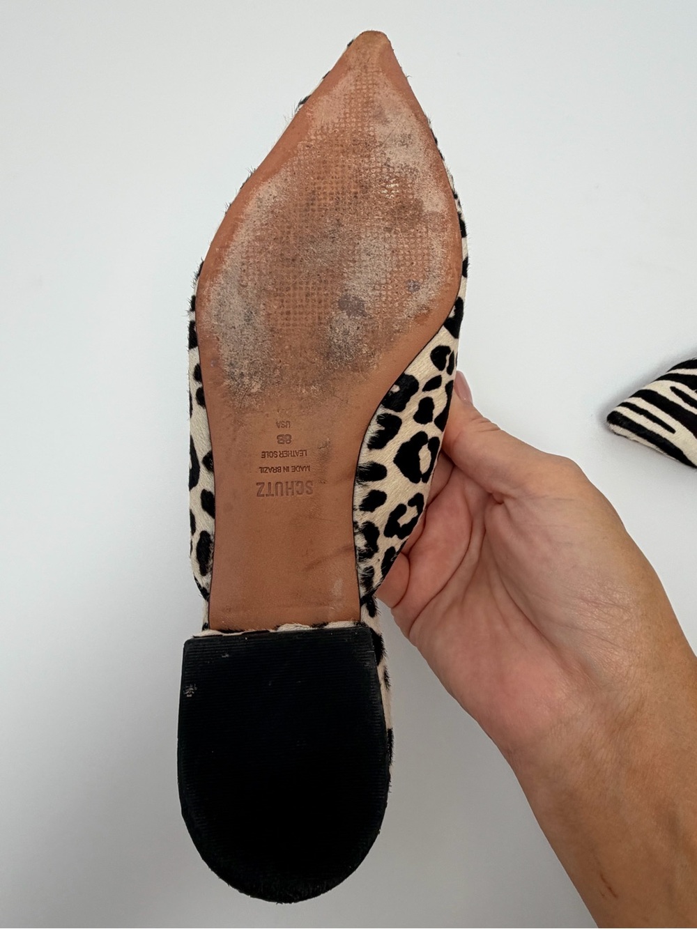 SCHUTZ Leopard & Zebra Print Pointed Toe Mules - Black & Cream - Picture 10 of 11
